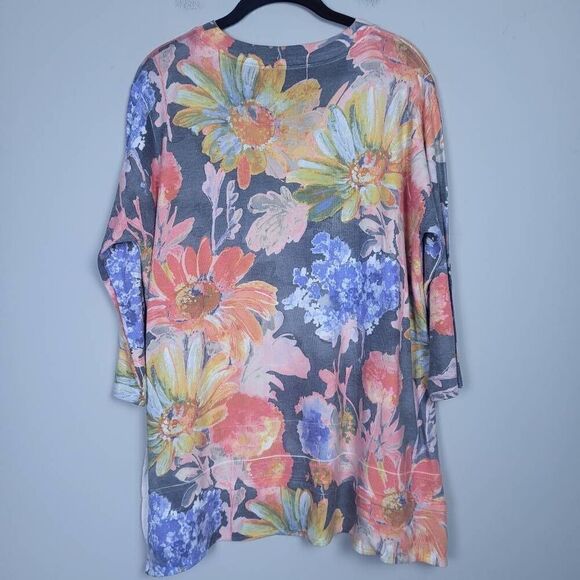 Soft Surroundings Womens Petite Large PL Watercolor Floral Tunic Top Sweater - Picture 2 of 7